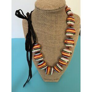Colorful possibly Marion Goddart vintage Beaded Necklace With Adjustable Ribbon